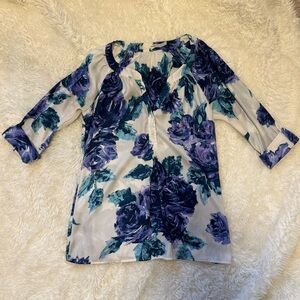 Gibson Blue and Purple Floral Women's Blouse